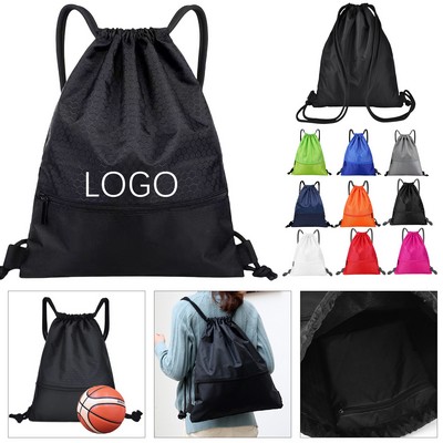 Water-Resistant Drawstring Backpack with Zipper Pocket