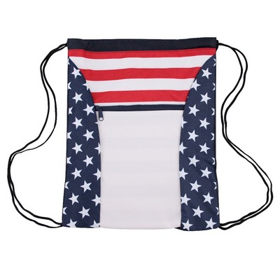 American Flag Drawstring Bag