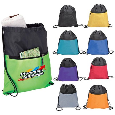Sport Waterproof Drawstring Backpack Pocket Front Zipper