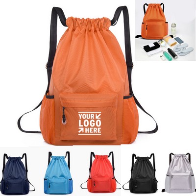 Waterproof Drawstring Backpack with Dry/Wet Separation Compartment