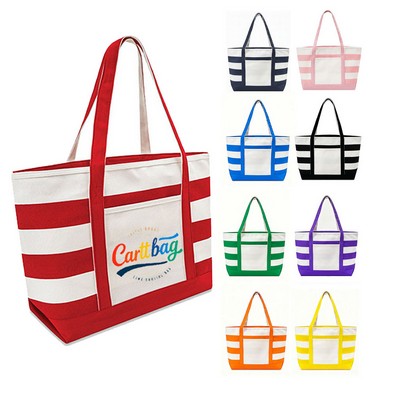 Canvas Nautical 18-oz Zip Top Tote -14" x 24"